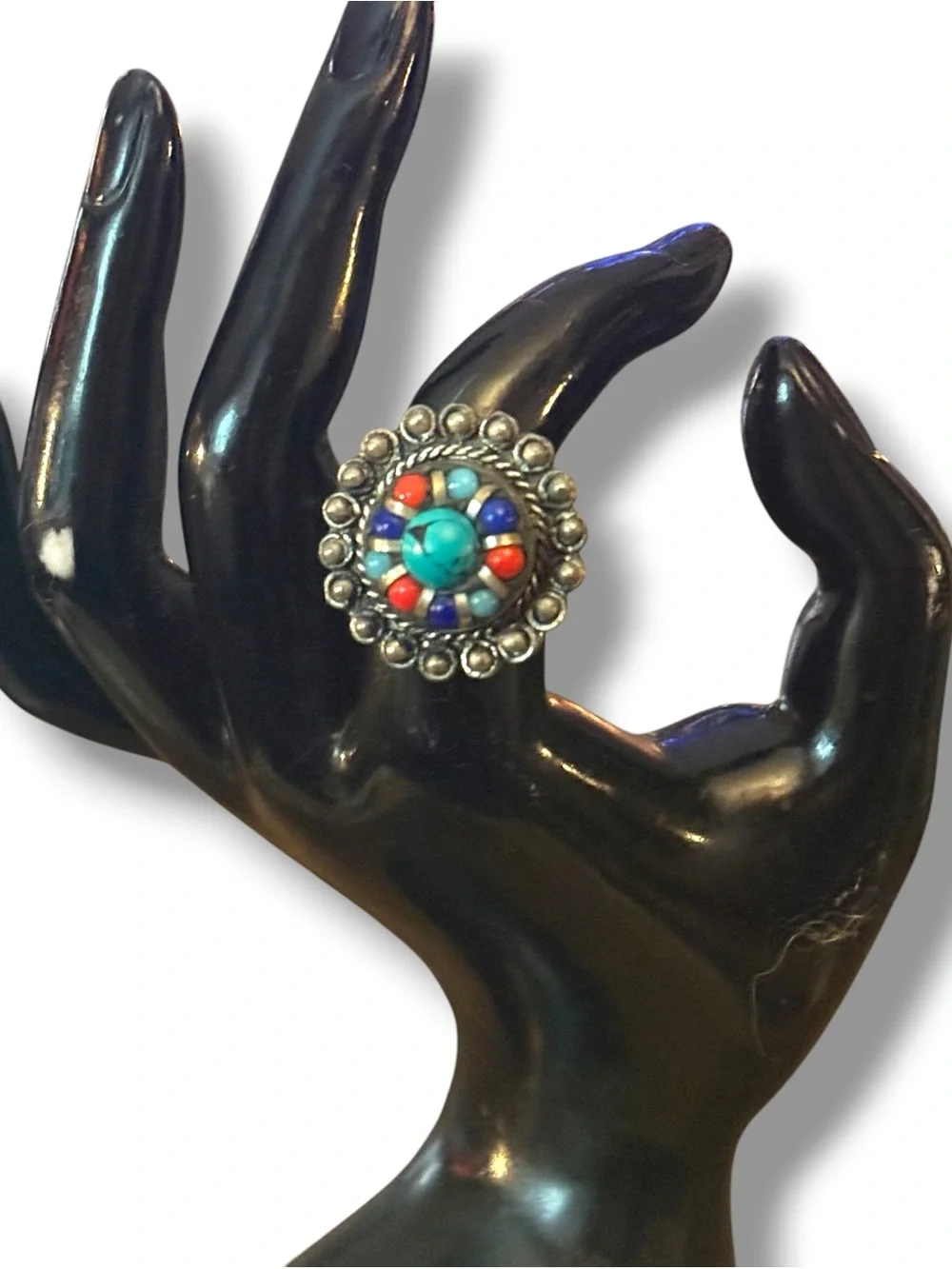 Vintage silver tone southwestern turquoise cluster ring